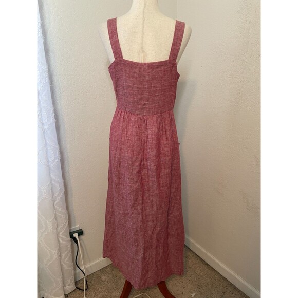 Rachel Zoe Women’s Dress Size 4 Red 100% Linen Button Front Midi Pockets Minimal - Picture 3 of 8